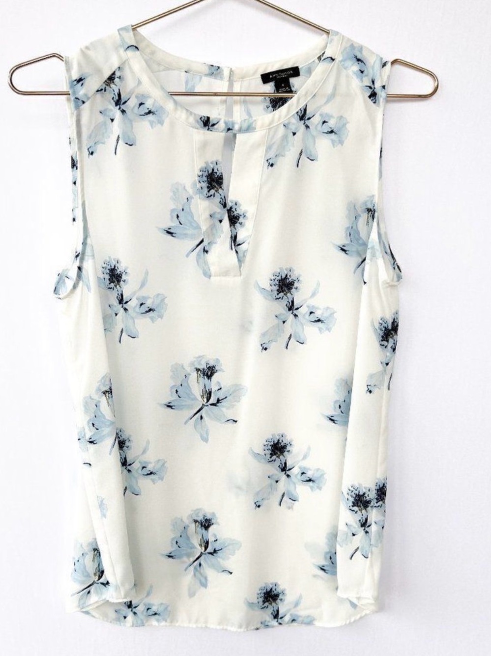 Ann Taylor Factory Cream Sleeveless Camisole with Light Blue Floral Print